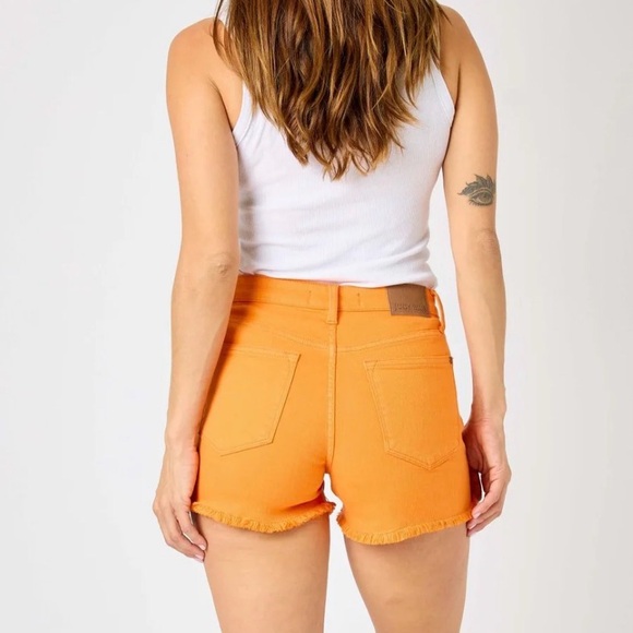 Judy Blue Bright Orange Frayed Hem Jean Shorts - Picture 3 of 4
